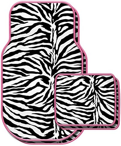 Automotive Innovations Black/White/Pink Zebra Polyester/Rubber Front/Back Universal Fit Carpet Floor Mat