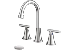Bathroom Faucets for Sink 3 Hole, Hurran Brushed Nickel Bathroom Sink Faucet with Pop-up Drain and Supply Lines, Stainless Steel Lead-Free Widespread Faucet for Bathroom Sink Vanity RV Farmhouse Sink