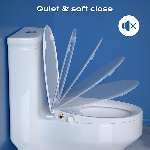 CLIRASS ELONGATED BIDET TOILET SEAT WITH QUIET-CLOSE, NON-ELECTRIC BIDET MODE WITH DUAL NOZZLES, FIT ELONGATED TOILET SEAT, ADJUSTABLE WATER PRESSURE WITH BRASS INLET (ROUND)