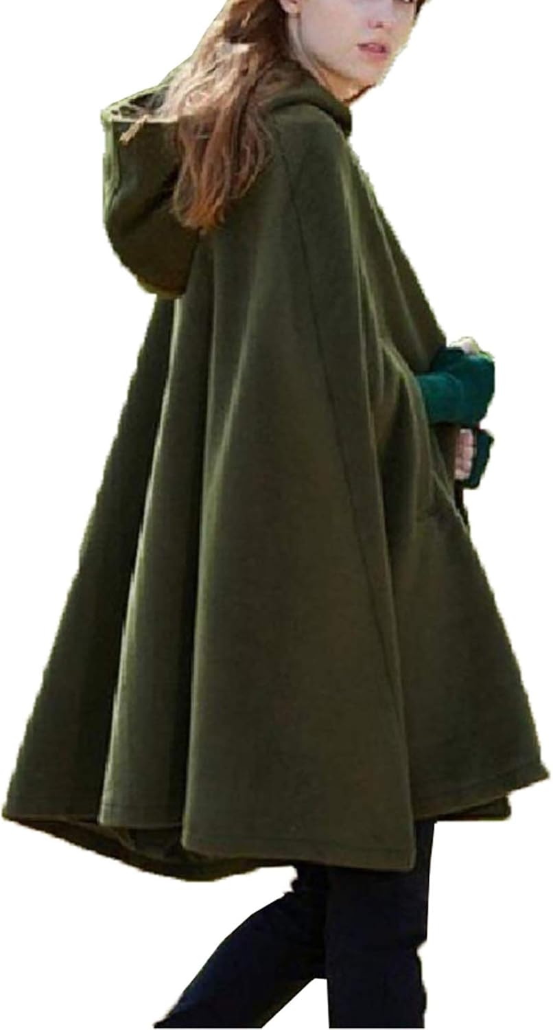 Permank Women's Loose Winter Cape with Hood,Trench Coat,Knitted Ponchos Capes,Cloak,Jacket, Coat