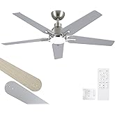 putroad 52 Inch Ceiling Fans with Lights: Brushed Nickel Ceiling Fan with Light and Remote for Bedroom Living Room Dining room Patio, 3CCT Dimmable 6 Speeds Reversible Quiet DC Motor