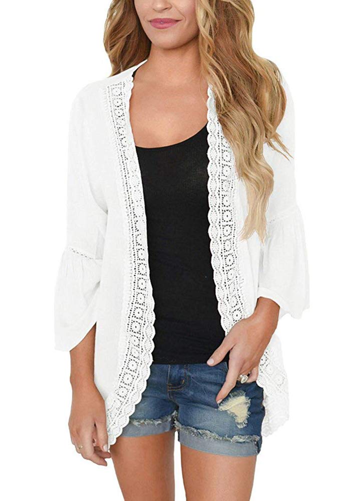 Photo 1 of Women All-Match Casual Coat Blouse Top Lace Crochet Loose Kimono Cardigan Coat White Size XL
