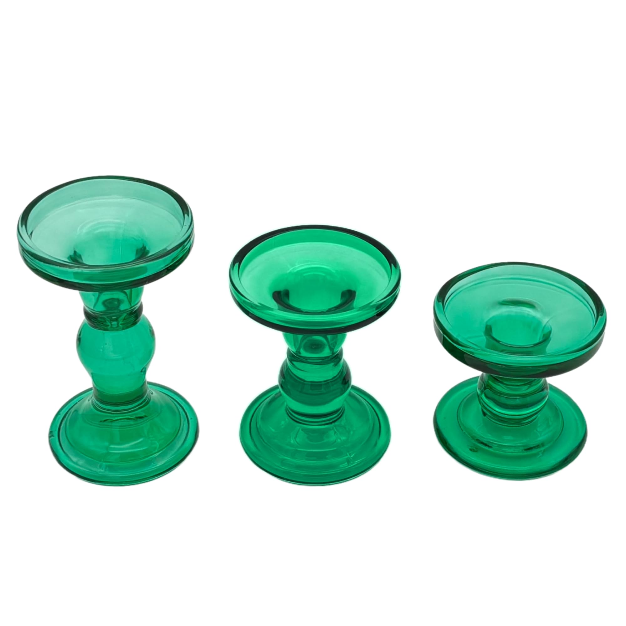 Green Glass Candle Holders Set of 3 Clear Candlestick Holders Vintage Candle Stands for Pillar Taper Candle Tealight Home Decor Table Centerpieces Christmas, Candleholder Sets with 4 Pcs Taper Candles