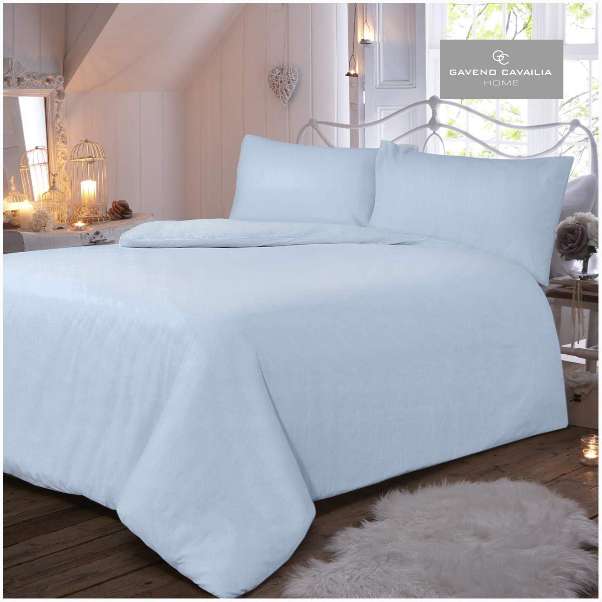 Gaveno Cavailia Luxury Brushed 100% Cotton Plain Dyed Flannel Duvet Set, [ King - Blue ]