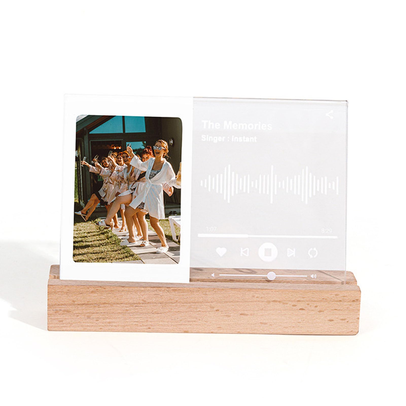 Mini Picture Frame, 3in Polaroid Instant Photos Frame For Fujifilm Instax Mini, Light Up Clear Acrylic Wood Desk Photo Display Stand For Memorial Photo Greeting Card