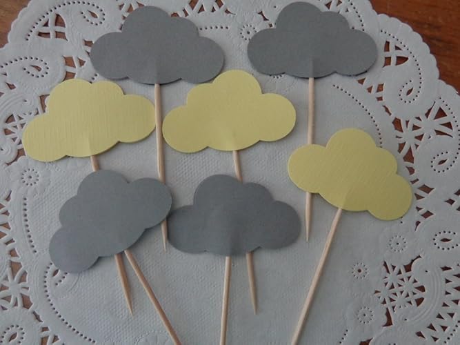 Amazon Com Light Yellow And Gray Cloud Cupcake Toppers Baby