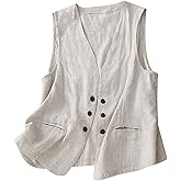 MINTLIMIT Women's Linen Vest Summer Sleeveless V Neck Blazer Vest Lightweight Work Casual Cotton Waistcoat with Pocket