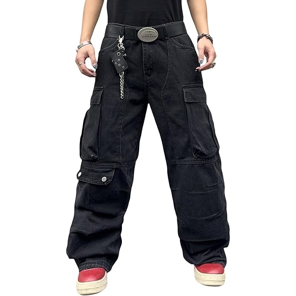 DFGIGT Men's Baggy Jeans Streetwear Sun and Moon Printed Ripped