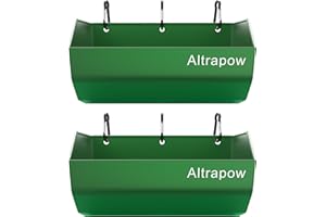 Altrapow 4.5 Quart Hanging Goat Feeder [Material of Metal] with Clips and Nylon Tie Wraps, Fence Feeder [Sturdy and Durable] for Goat, Pig and Dog, Green, 2 Pack