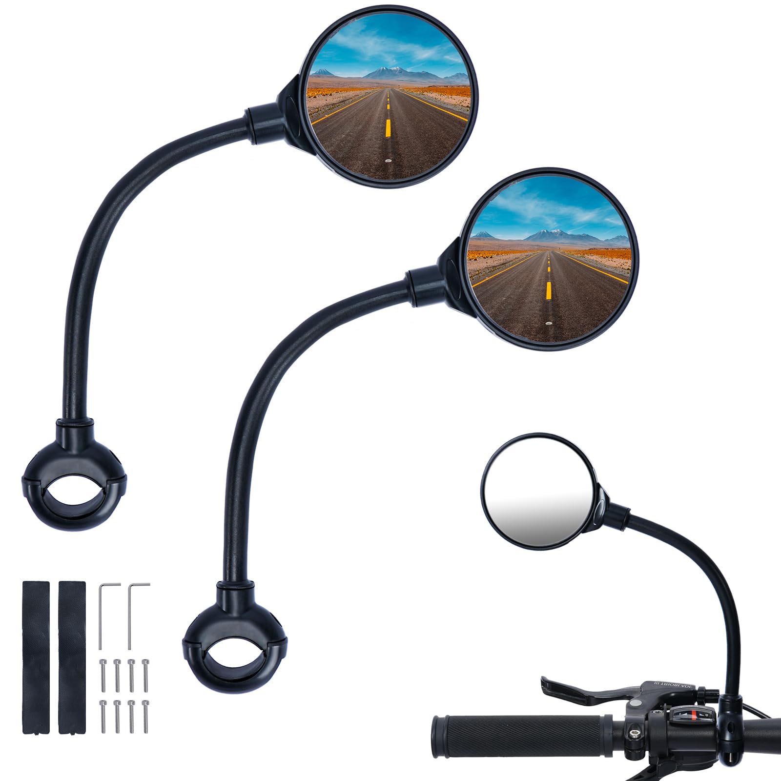 Photo 1 of 2 Pack Bicycle mirror,Bike Handlebar Mirrors – Adjustable Rearview Mirrors with Wide Angle for Safe Riding (Black-R)