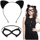 FHAEIOS Cat Mask Costume for Woman Black Cat Ears Headband and Masquerade Mask Halloween Cosplay Accessories