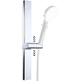 G-Promise No Drilling Metal Shower Slide Bar with Height and Angle Adjustable Handheld Shower Head Holder |Strong Adhesive Disc Mount or Wall-Mounted (Chrome)