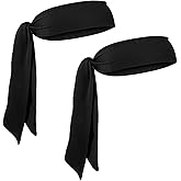 2 Pcs Sport Tie Headbands, Sweatband Sport Headband for Men Women, Adjustable Tie Sweat Headband & Bandana for Basketball, Softball, Running, Workout, Yoga, Volleyball, Karate, Tennis