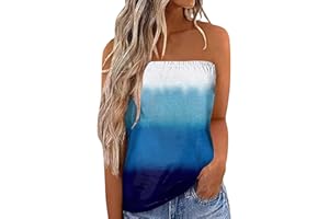 KIMLOOG Womens Tube Tops Strapless Bandeau Tank Tops Summer Casual Floral Shirts Smocked Ruffled Backless Sleeveless Blouses
