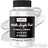 Nicpro Metallic Pearl White Acrylic Paint, 8.45oz/250ml White Craft Paint | Large Pearlescent Non Toxic, Non Fading Paint for Pumpkins, Metal, Wood, Clay, Canvas, Ceramic, Furniture, Art Supplies