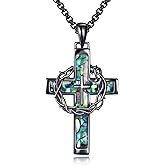 YAFEINI Cross Necklace with Crown 925 Sterling Silver Cross with Crown Necklace Abalone Shell Pendant Christian Jewelry Gifts for Women Men