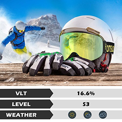 Ski Goggles, HAMSWAN Ski Snowboard Snow Goggles Anti-fog OTG UV400 Protection Detachable Double Lens for Winter Outdoor Sports (Gold-Plating)