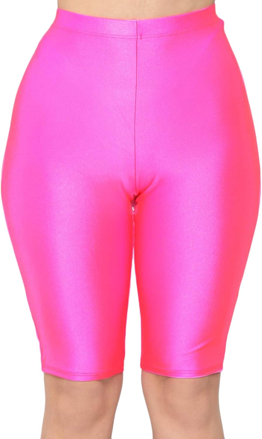 wsevypo Women's Shiny Biker Shorts High Waist Bodycon