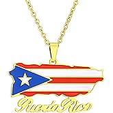 Fusamk Fashion Stainless Steel Puerto Rico Map Pendant Country Flag Pattern Necklace
