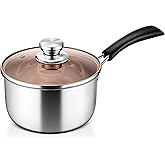 LIANYU 3QT Saucepan with Lid, Stainless Steel Sauce Pan Cooking Pot, 3 Quart Kitchen Cookware with Long Heatproof Handle, Dishwasher Safe