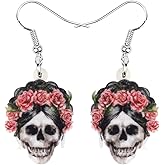NEWEI Cute Halloween Sugar Skull Earrings Dangle Acrylic Day of the Dead Decor Gifts for Women Festival Charms