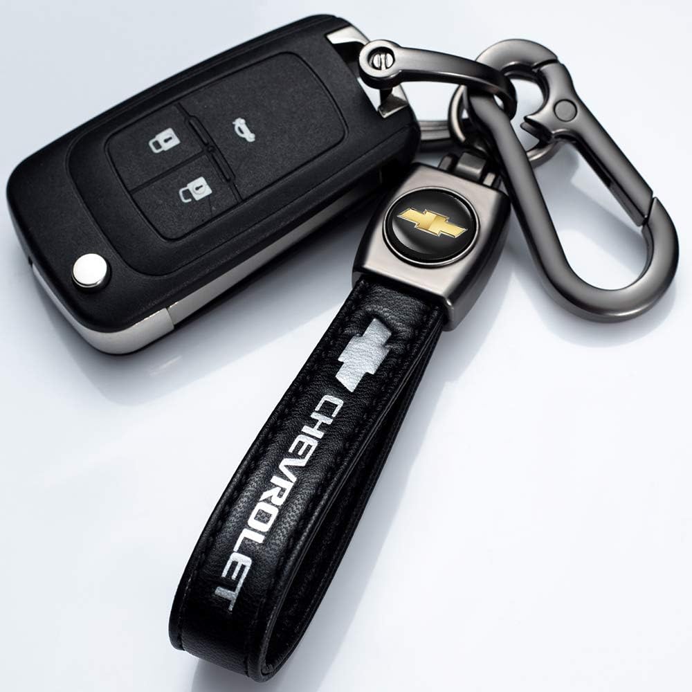 Genuine Leather Key Chain Suit for Chevrolet Camaro Cruze Spark Volt, Malibu Bolt Sonic Trax with a Keychain Keyring Family Present,Accessories(Black): Automotive