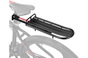 Flexzion Adjustable Bicycle Carrier Rack, 20lb Capacity, Black - Back Bike Cargo Rack, Universal Extendable Aluminum Rear Sea