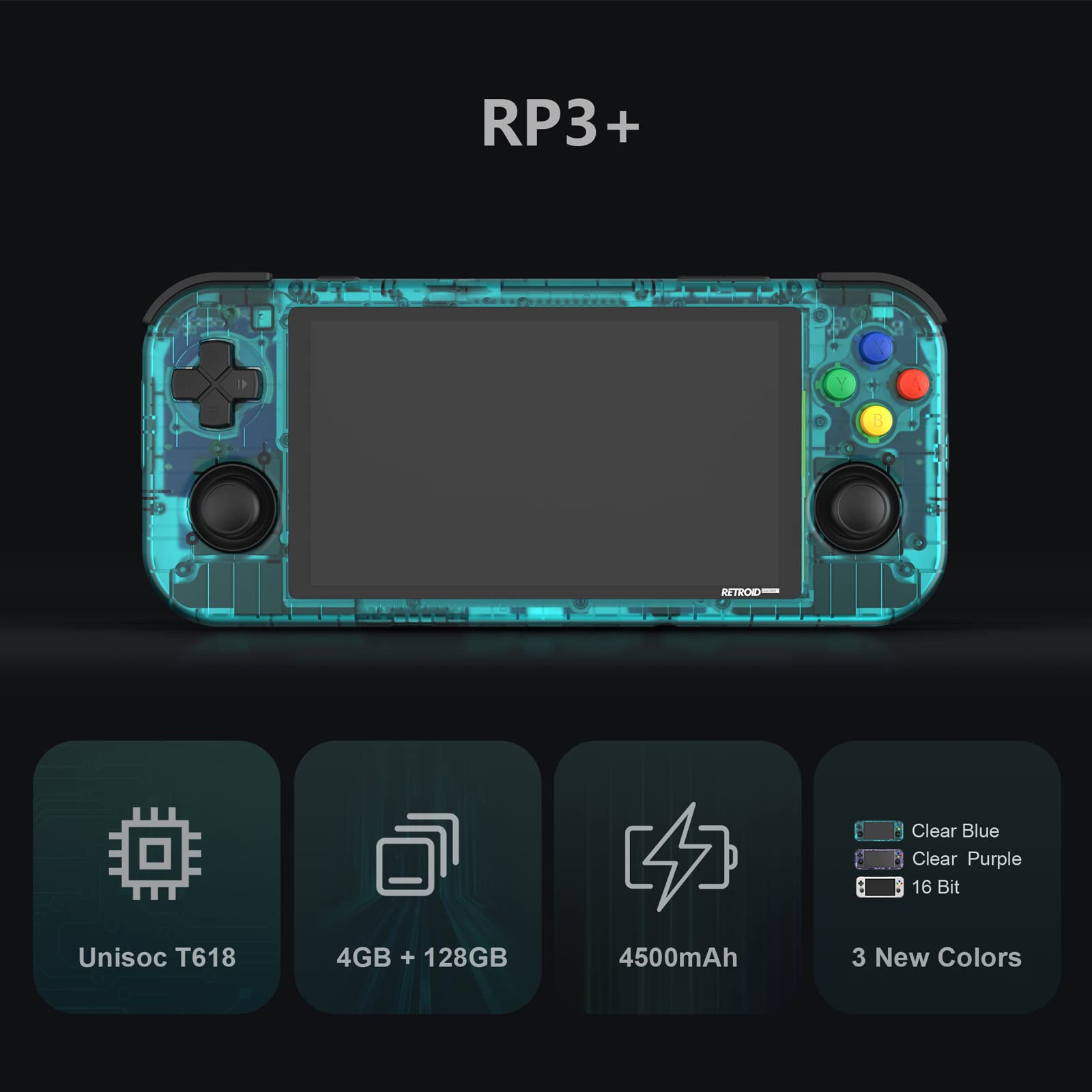 Retroid Pocket 3 Plus Retro Game Handheld - Android Console, Multiple Emulators, 4.7 Inch 16:9 Display, 4500mAh Battery, Classic Games (Indigo)