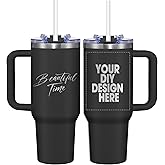 Personalized Custom Tumbler with Laser Engraving Logo Text 40oz Stainless Steel Tumbler with Lid & Straw Handle Double Wall Insulated Tumbler with Text Logo
