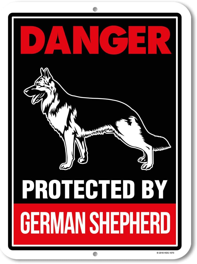 Honey Dew Gifts Beware of German Shepherd Signs, Danger Protected by German Shepherd 9 x 12 inch Beware of Dog Warning Metal Aluminum Sign, Guard Dog Sign