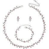 Enrwin Austrian Crystal Rhinestone Choker Necklace Dangle Earring Link Bracelet Jewelry Set for Brides Bridesmaid Prom Costume Accessories for Women