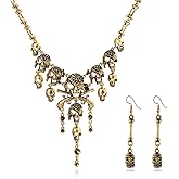 MEMFALL Halloween Pirate Necklace Earrings for Women Pirate Costume Accessories Pirate Skull Tassel Necklace Halloween Pirate Jewelry