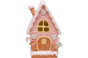 Mark Feldstein & Associates Frosted Pink Gingerbread Whimsical Winter Village House, 10 Inch