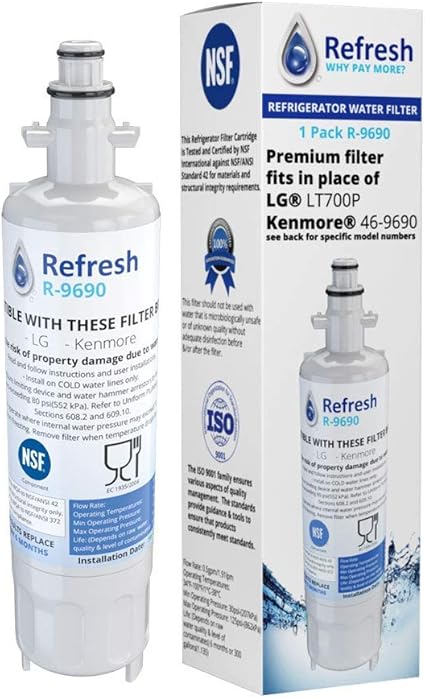 Amazon Com Refresh Replacement Refrigerator Water Filter Compatible With Kenmore 46 9690 Adq36006102 And Lg Lt700p Adq36006101 1 Pack Home Improvement