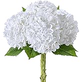 LINSIE 4Pcs Realistic White Hydrangea Artificial Flowers with Stems 19.68 Inch Latex Faux Hydrangeas Flower Real Touch Large Hydrangea for Weddings Bouquets Table Office Centerpieces Home Decor Party