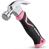 WORKPRO 8 oz Claw Hammer, Pink Hammer with Fiberglass Handle, Pink Ribbon | Forged Steel Head with Smooth Face, Fiberglass Handle with Non-Slip Grip &amp; Shock Absorption, All Purpose Small Hammer