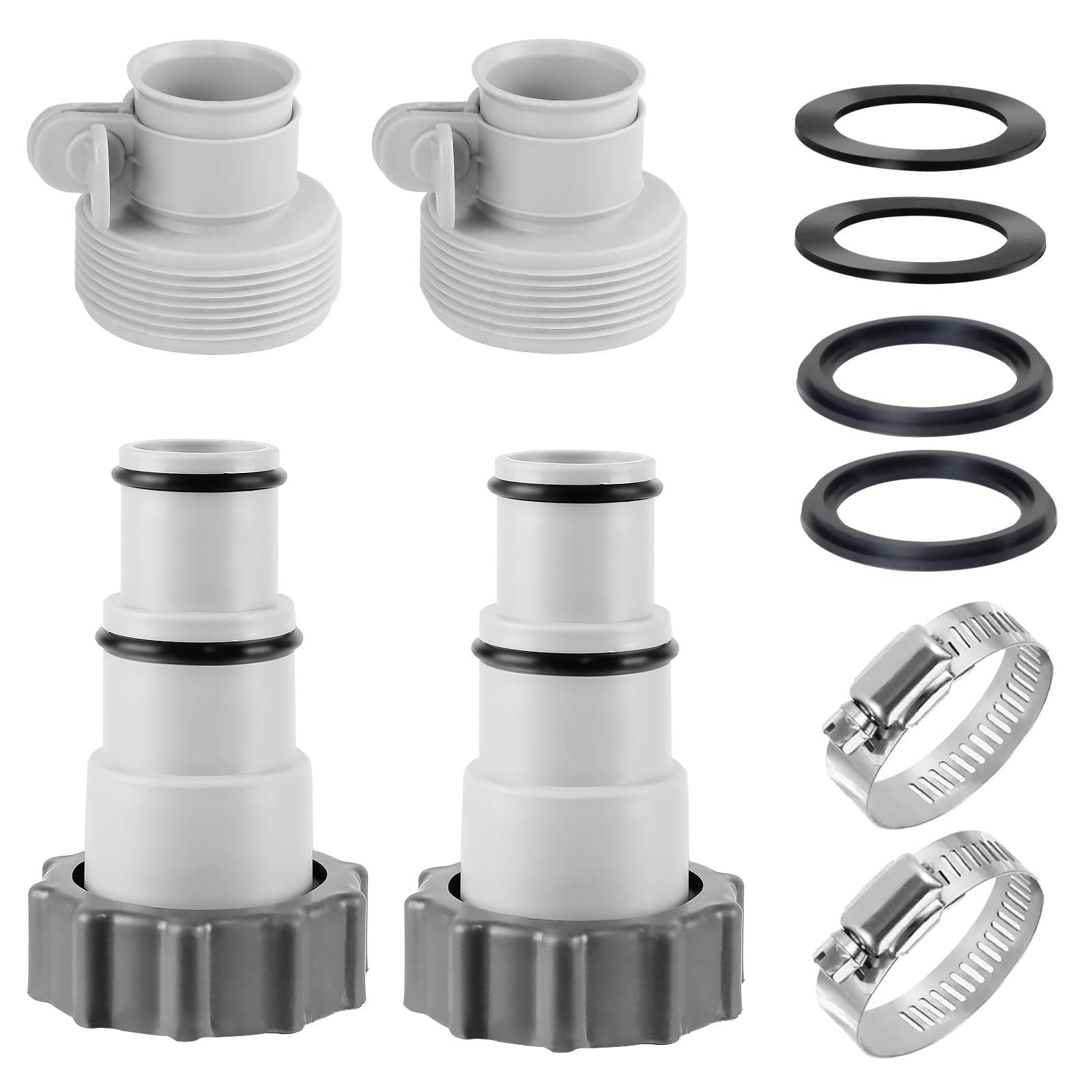 Photo 1 of 4 Pack Pool Hose Adapter, 2 Types Conversion Connector Replacement for 1.5" &1.25" Hoses, Hose Conversion Adapters with Clamps Washers,Pool Pump Adapter Fittings for Filter Pumps & Saltwater System