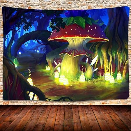 Amazon Co Jp おとぎ話キノコタペストリー ファンタジー 植物 魔法の森のタペストリー 壁掛け ベッドルーム リビングルーム ドミトリー用品 80 60インチ Gtlsuh59 Generic