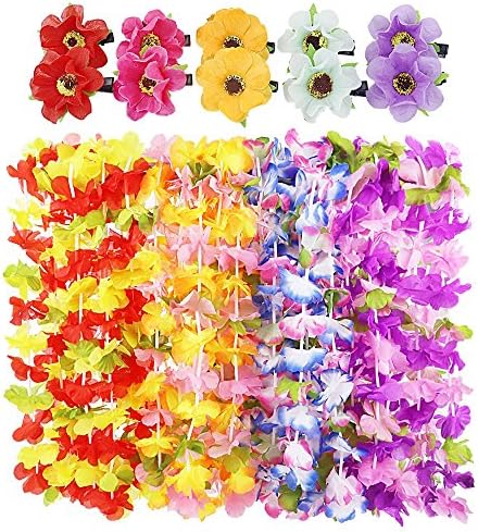 APLANET 20pcs Hawaiian Leis Hawaiian Luau Necklaces, Simulation Silk Flower Necklace, 4 Styles