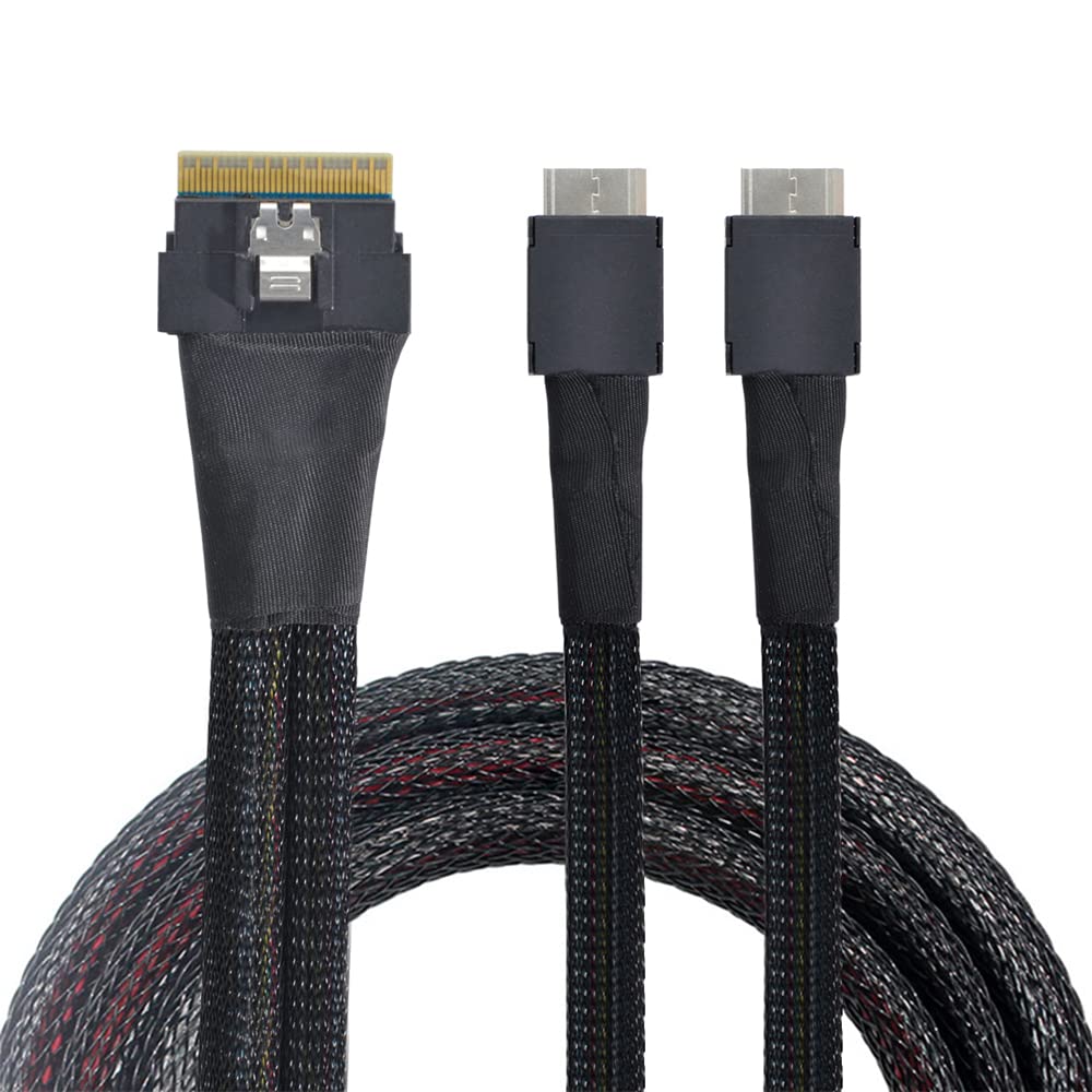 NFHK PCI-E Ultraport Slimline SAS Slim 4.0 SFF-8654 8i 74pin to Dual Oculink SFF-8611 Cable 50cm PCI-Express