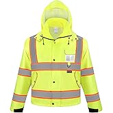 TICONN Reflective Rain Jacket Safety Jacket, Waterproof Hi Vis Rain Coat, Class III High Visibility Coat (Yellow&Black, S)