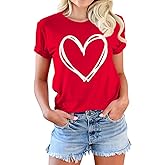 Valentine's Women's Wife's Day Graphic Tees Short Sleeve Heart Printed Shirts Blouse Tops