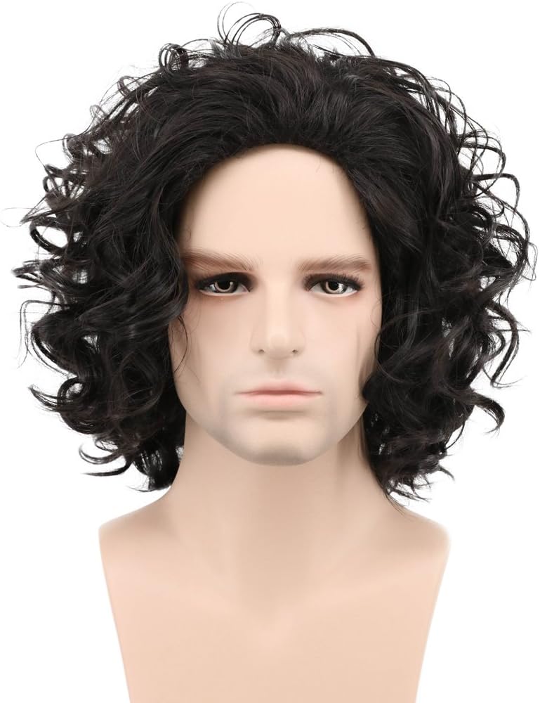 Karlery Mens Black Short Curly Fluffy Wig Halloween Cosplay Party Costume Wig
