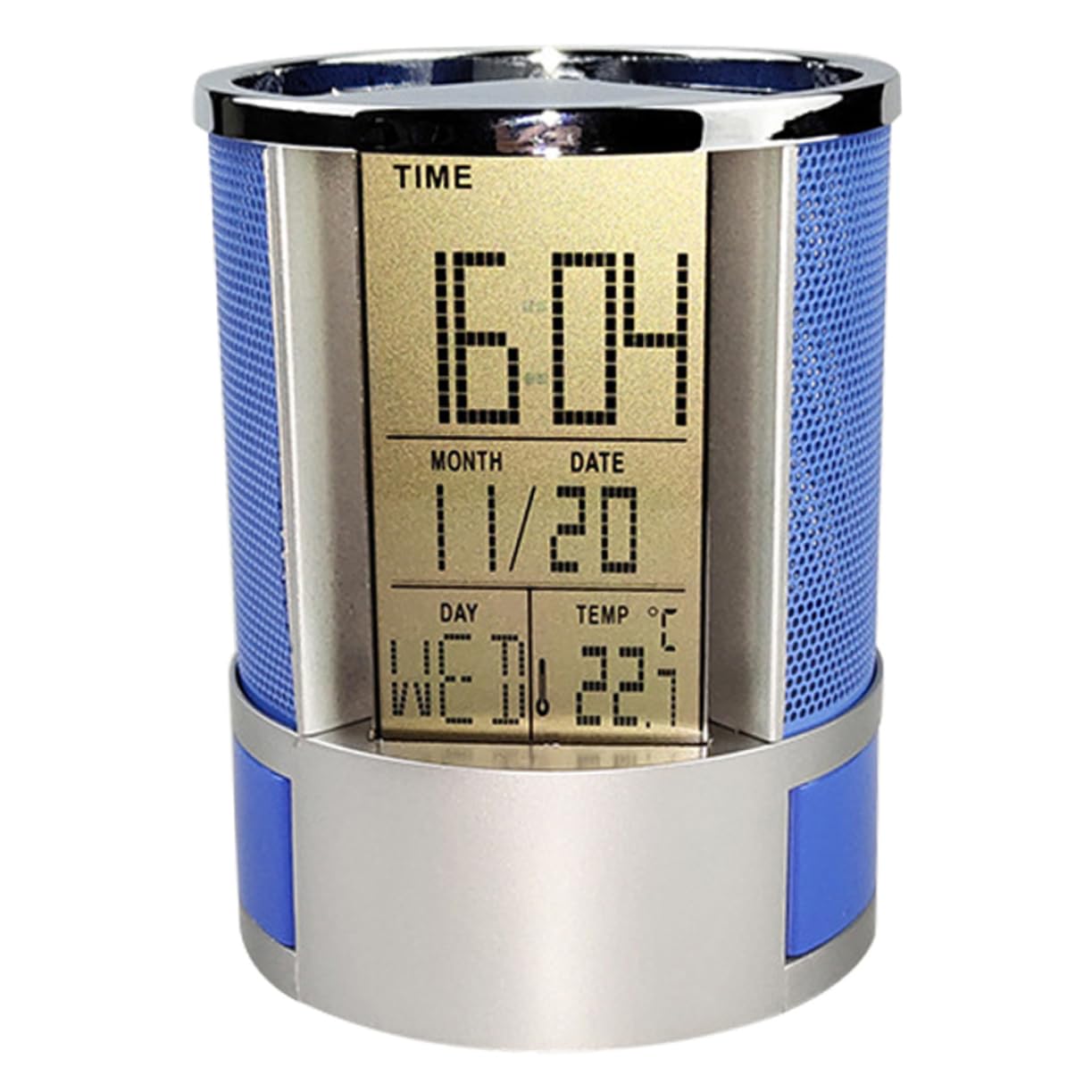 STOBOK Date Pen Holder Time Display Penholder Safely Clock Pen Holder Pen Organizer Alarm Clock Wire Mesh Perpetual Calendar Metal digital clock pen holder for calendar Office Supplies