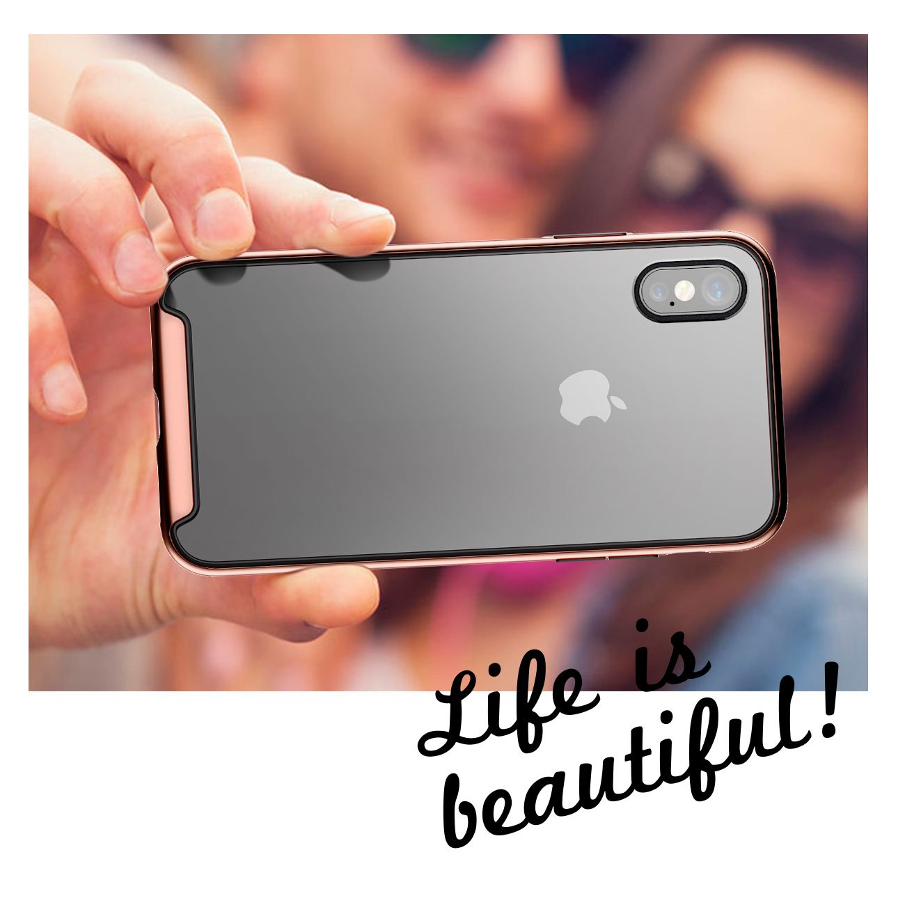 iPhone X Case, eSamcore Protective Slim Hard Clear Back Case Cover with Tempered Glass Screen Protector [Shockproof Bumper] for Apple iPhone X 2017 [Blush Gold]