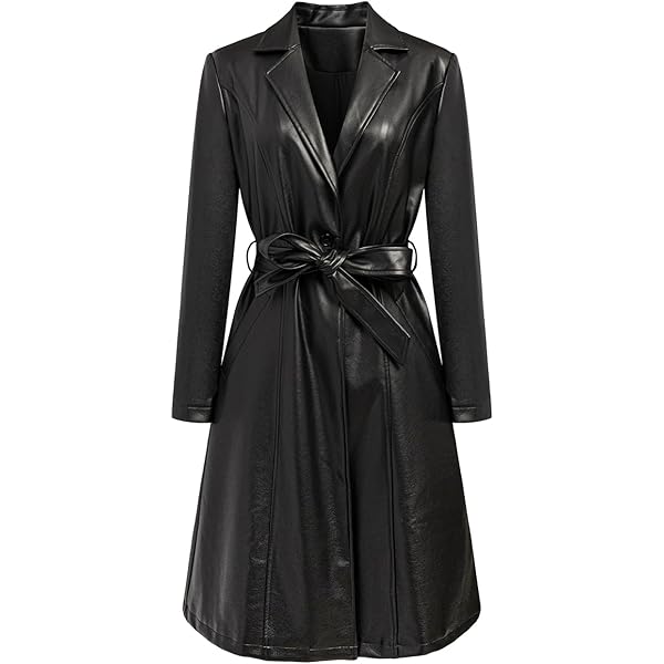 TZMAPU Men's Faux Leather Motorcycle Trench Coat Black Long Punk