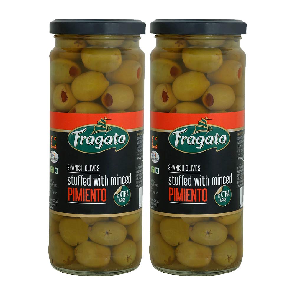 Fragata Green Olives Stuffed with Minced Pimiento 450g (Pack of 2
