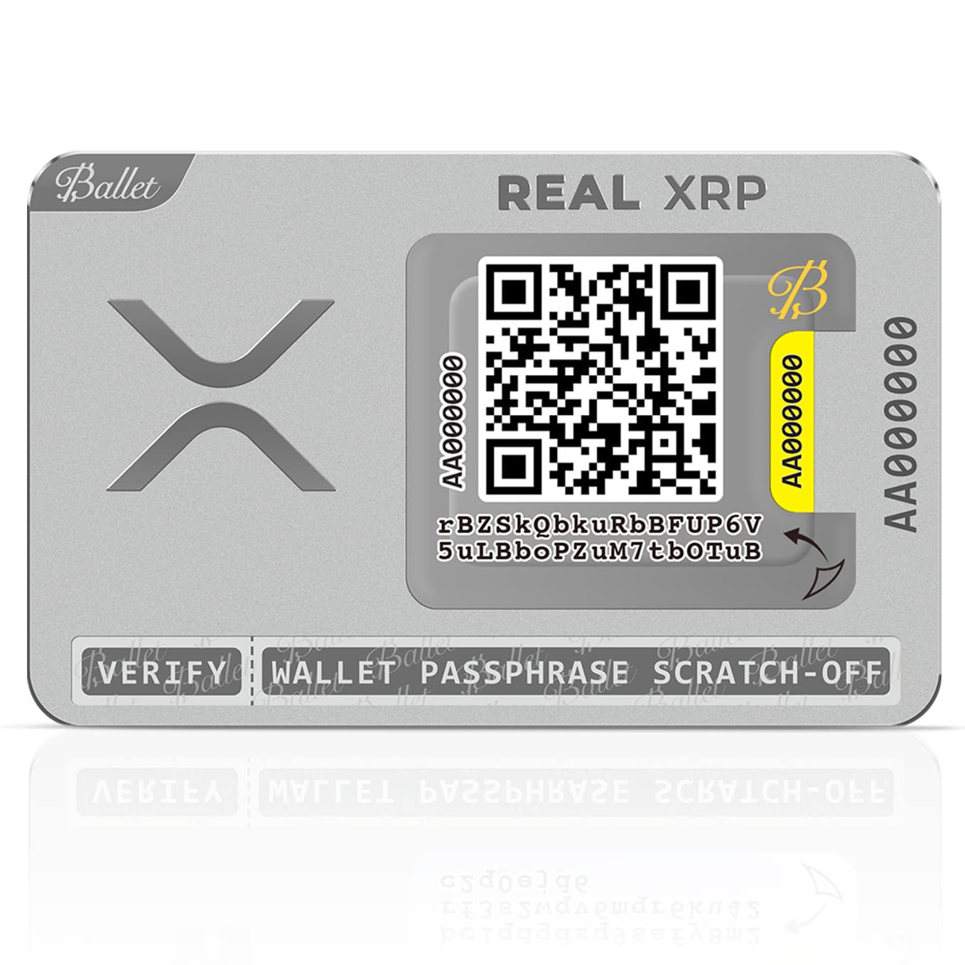 Ballet REAL XRP – Non-Electronic Cold Storage Card | No Seed Phrase, No Battery, No NFC | BIP38 Encrypted | Stainless Steel