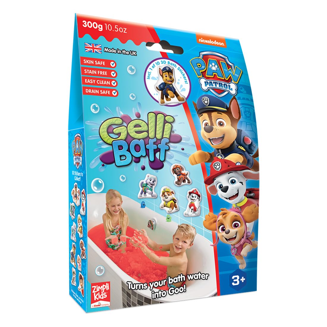 ZIMPLI - Paw Patrol Gelli Baff Red with Floating 3D Bath Sticker, 1 Bath or 6 Play Uses, Magically turns water into thick, colourful goo, Bath Toys, UK Made