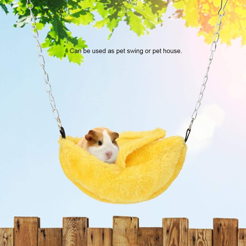 Zerodis Lovely Banana Type Hamster Hanging Swing Bed Warm House Cage Nests Small Animals Accessories Comfortable Plush Winter Warming Nest with 2 Chains for Cute Pets Rat Mice Gerbil (Yellow) - Image 5